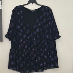 Ava & Viv Blue Bell Sleeve Blouse. Black Purple and Yellow colors.